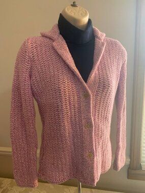 Loro Piana Orchid Marled Knit Cotton Cardigan Sweater 40 X Small Pink White